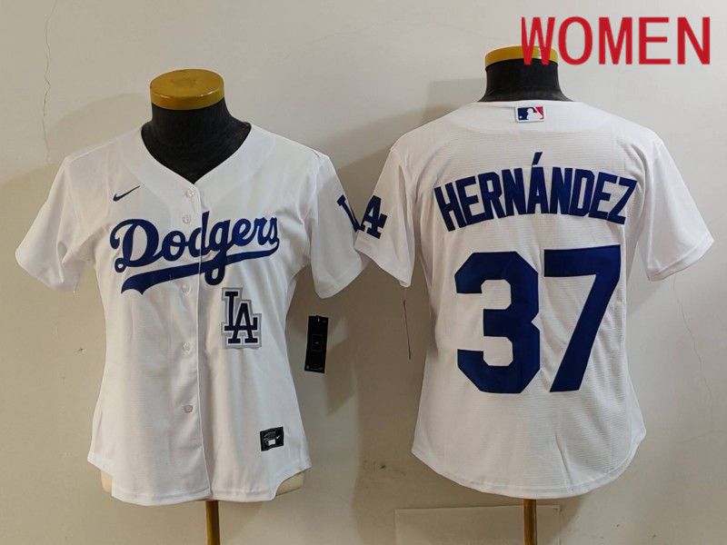 Women Los Angeles Dodgers #37 Hernandez White Nike Game 2024 MLB Jersey style 7264->women mlb jersey->Women Jersey